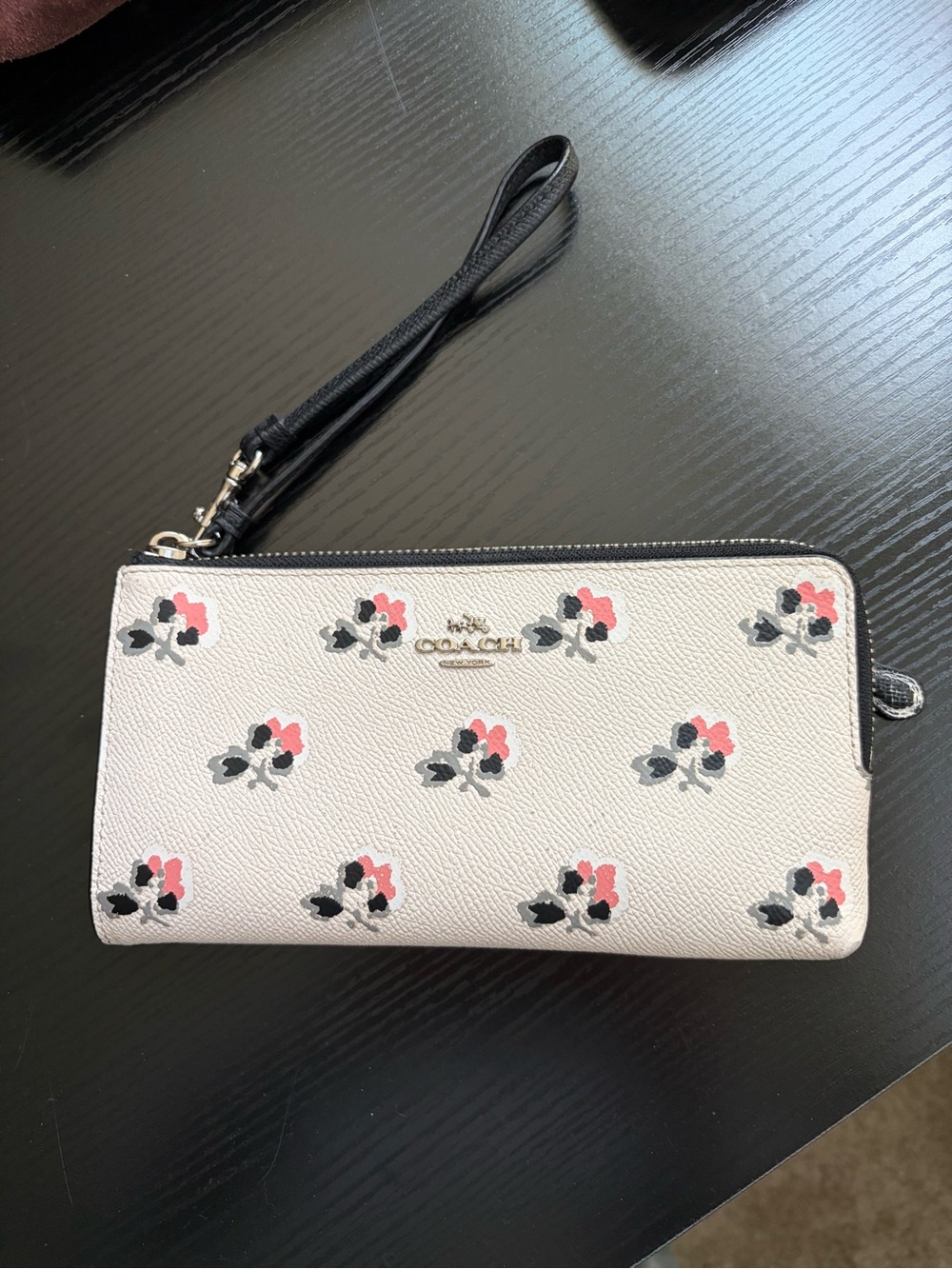 COACH White Floral Print Wristlet with Black Strap